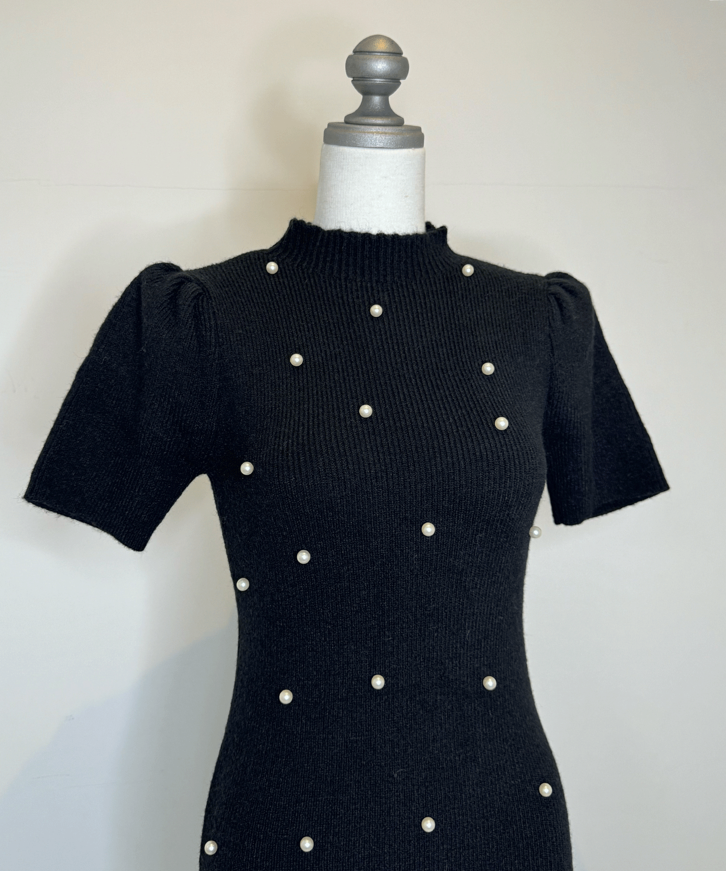 パール付きニ半袖ニットワンピース(アームカバー付き)