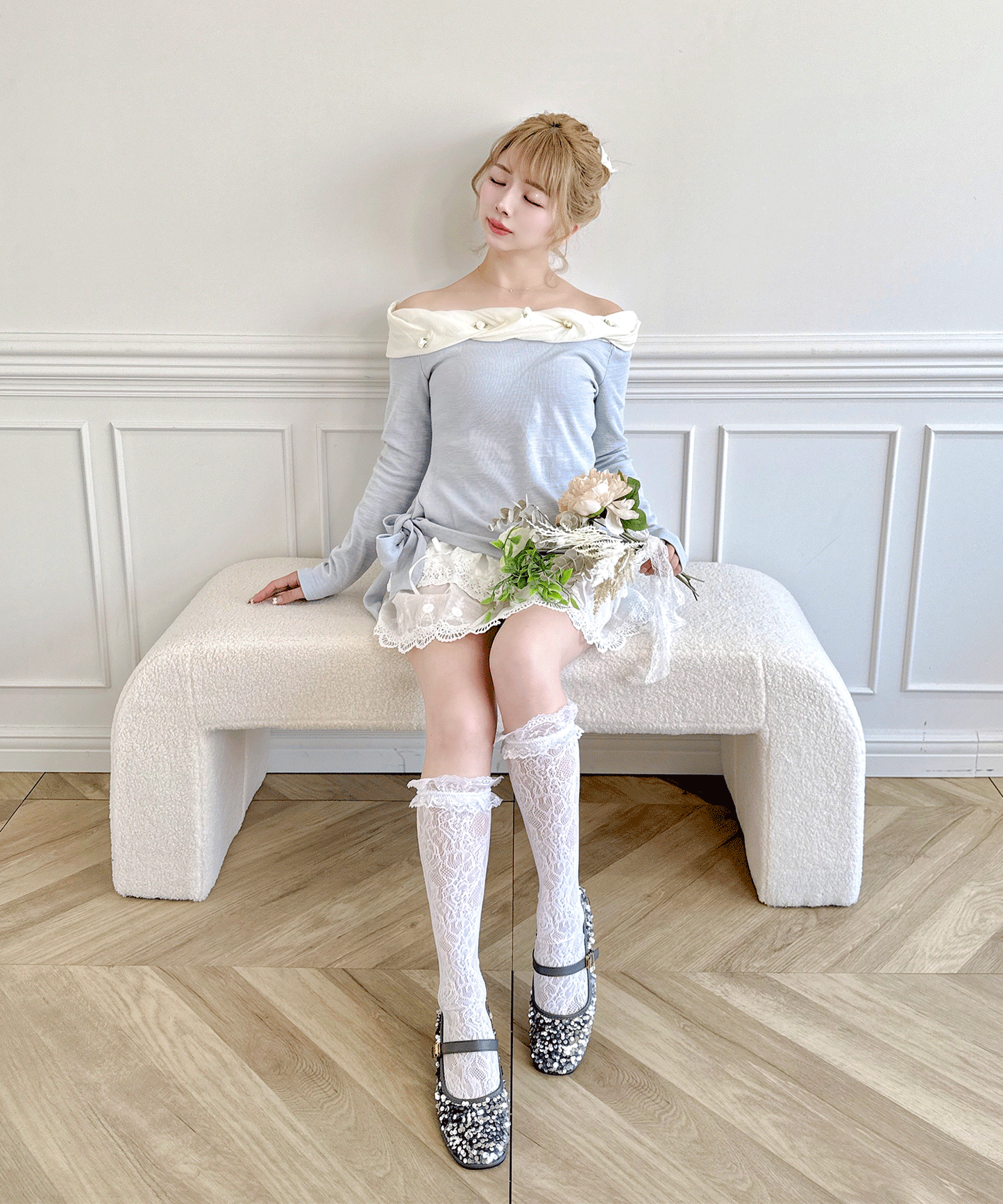 コットンレースティアードミニスカート
