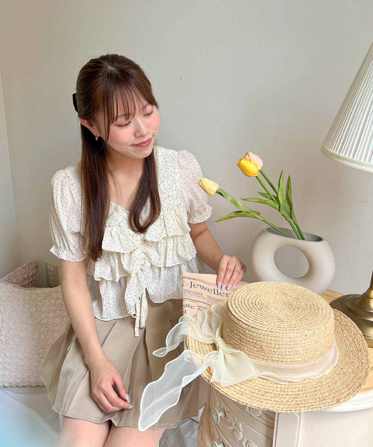 【Official限定価格】ドローストリングドットブラウス
