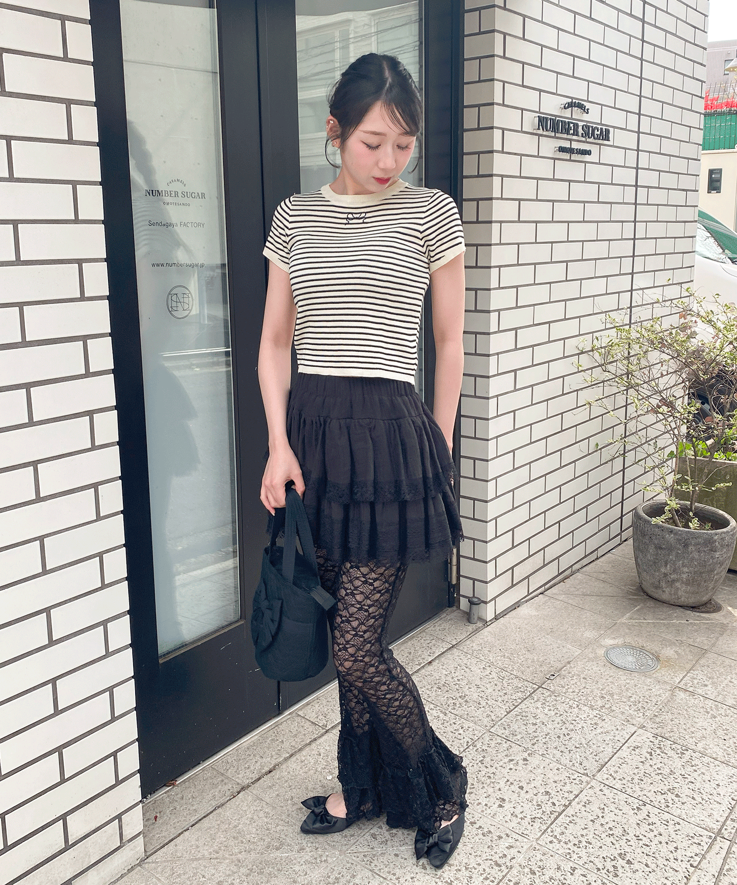 リボンニットトップス