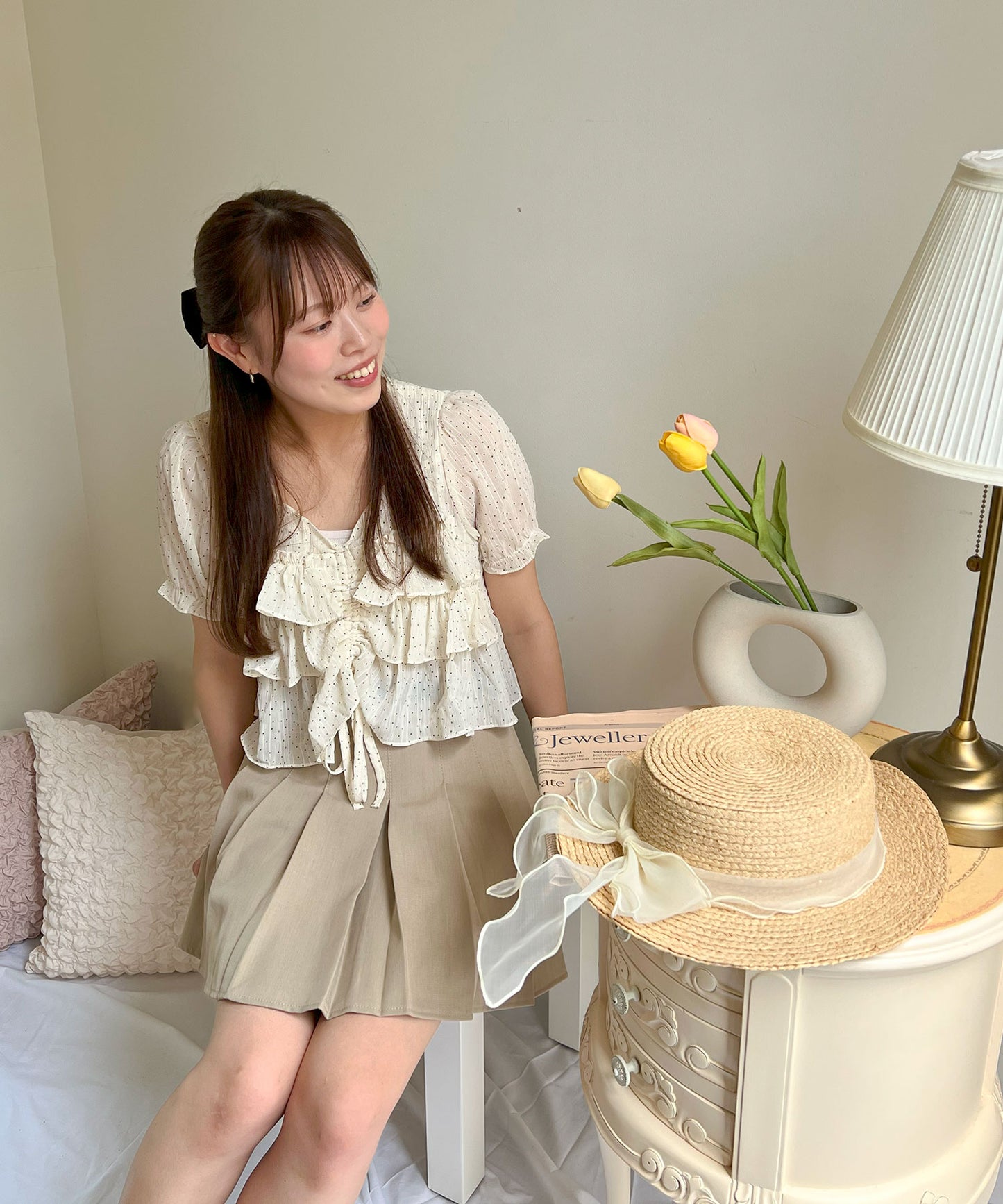 【Official限定価格】ドローストリングドットブラウス