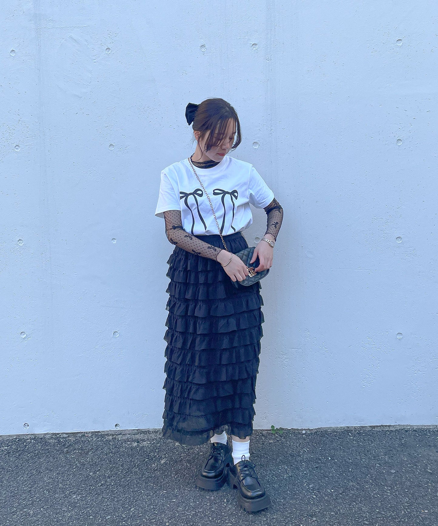 リボンプリントTシャツ
