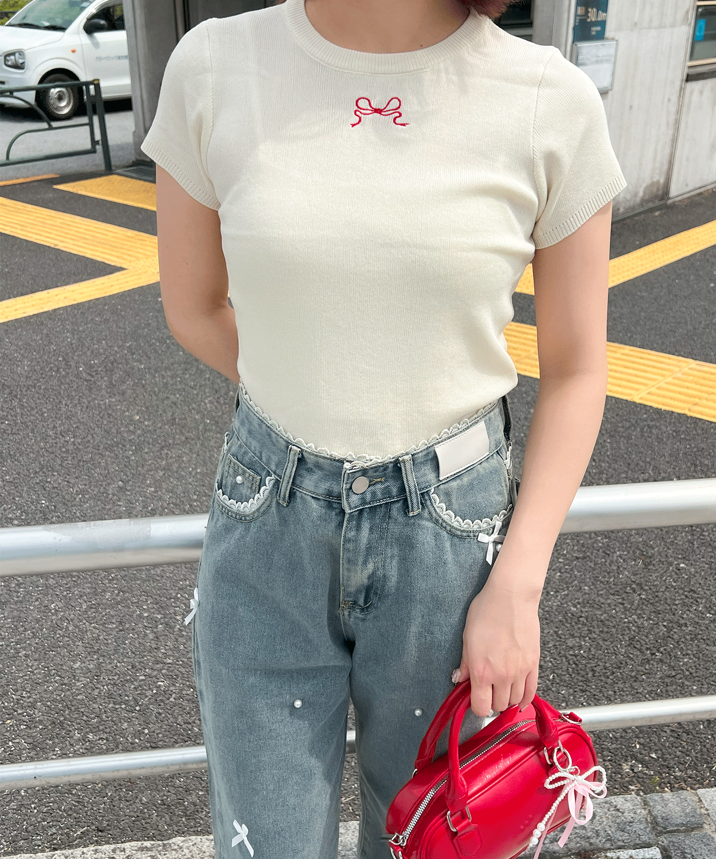 リボンニットトップス