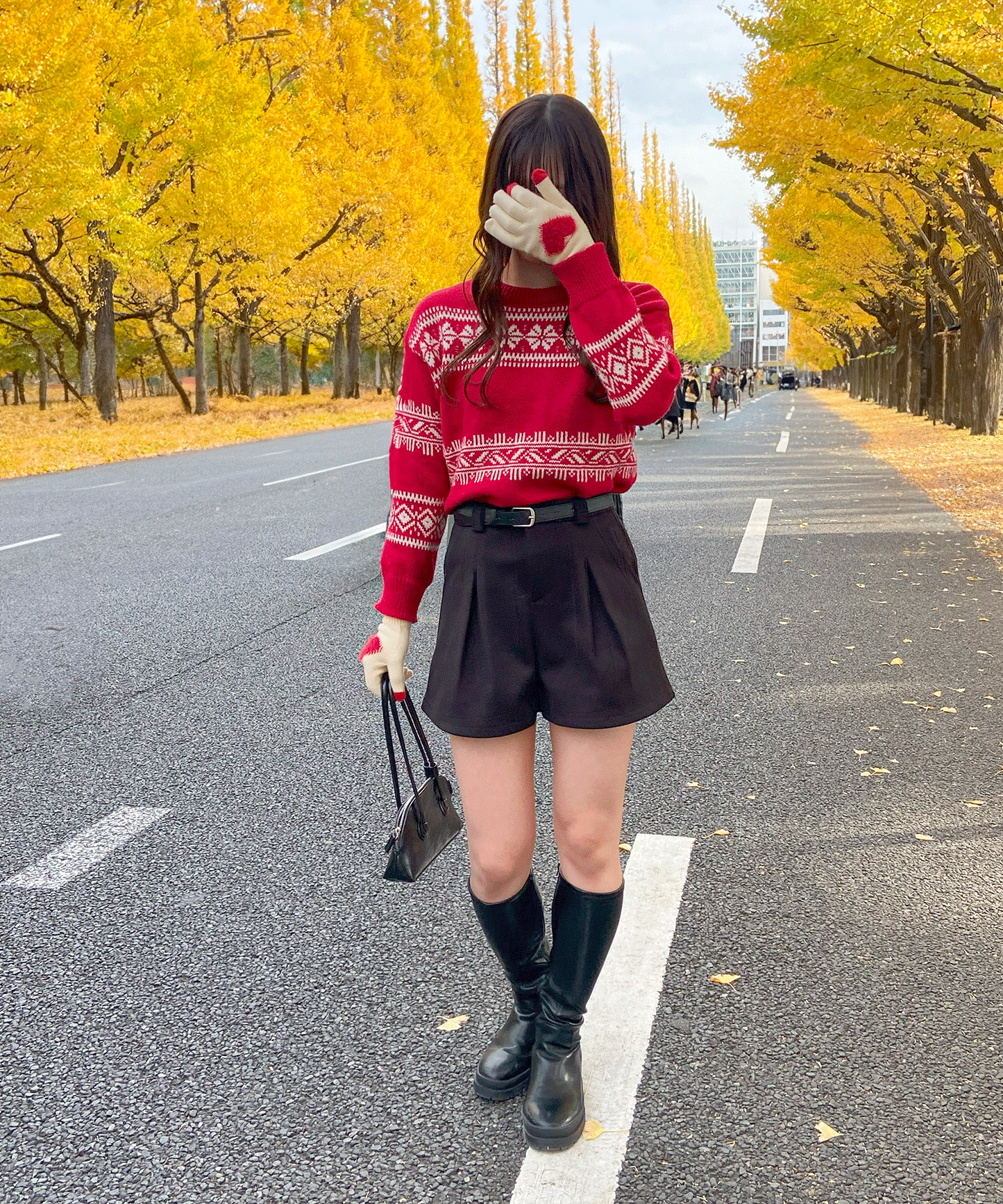 ベルト付きタックショートパンツ