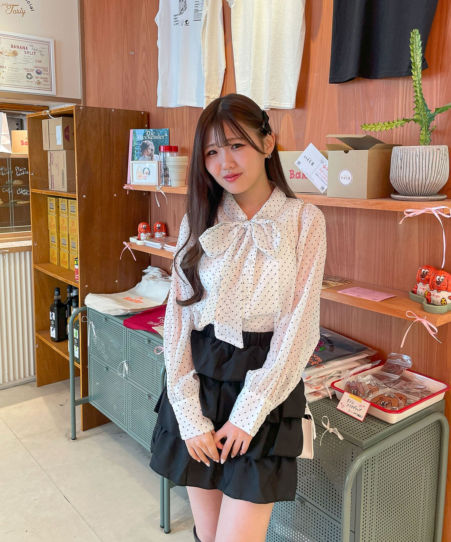 ドットシフォンボウタイブラウス