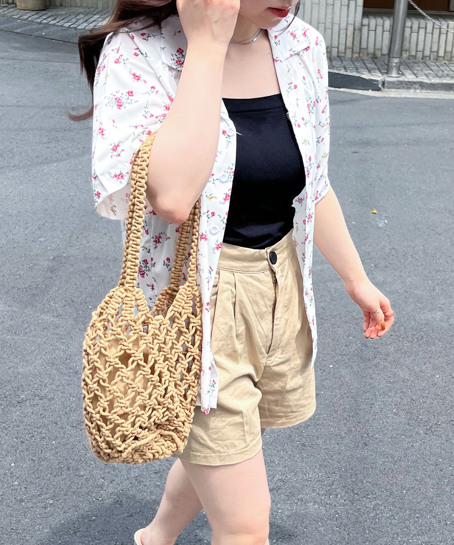 小花柄オープンカラーシャツ