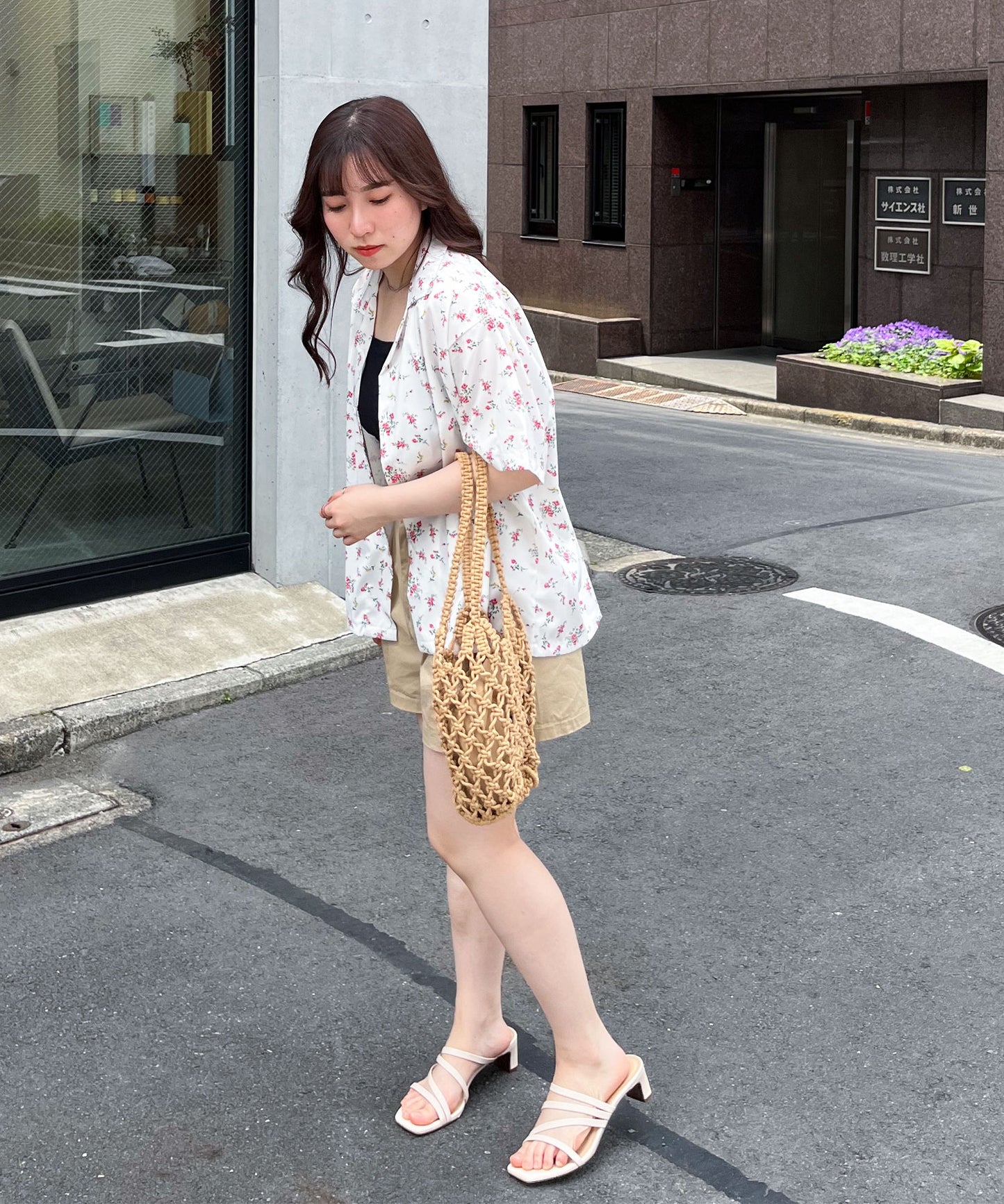 小花柄オープンカラーシャツ