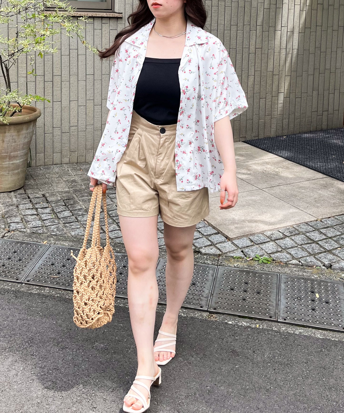 小花柄オープンカラーシャツ