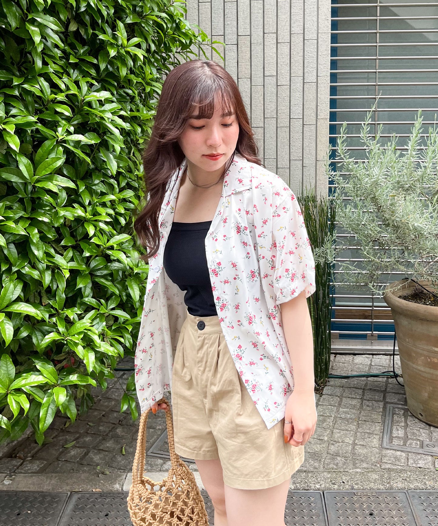 小花柄オープンカラーシャツ