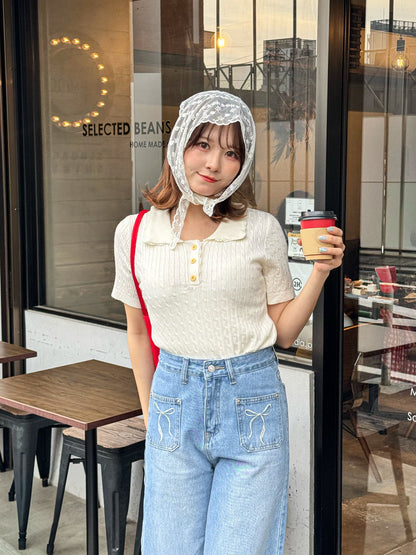 【Official限定価格】フリルリブニットポロ