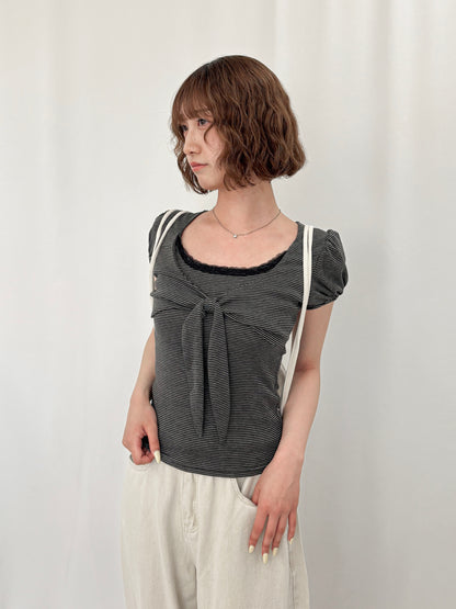 リボンボーダーTシャツ