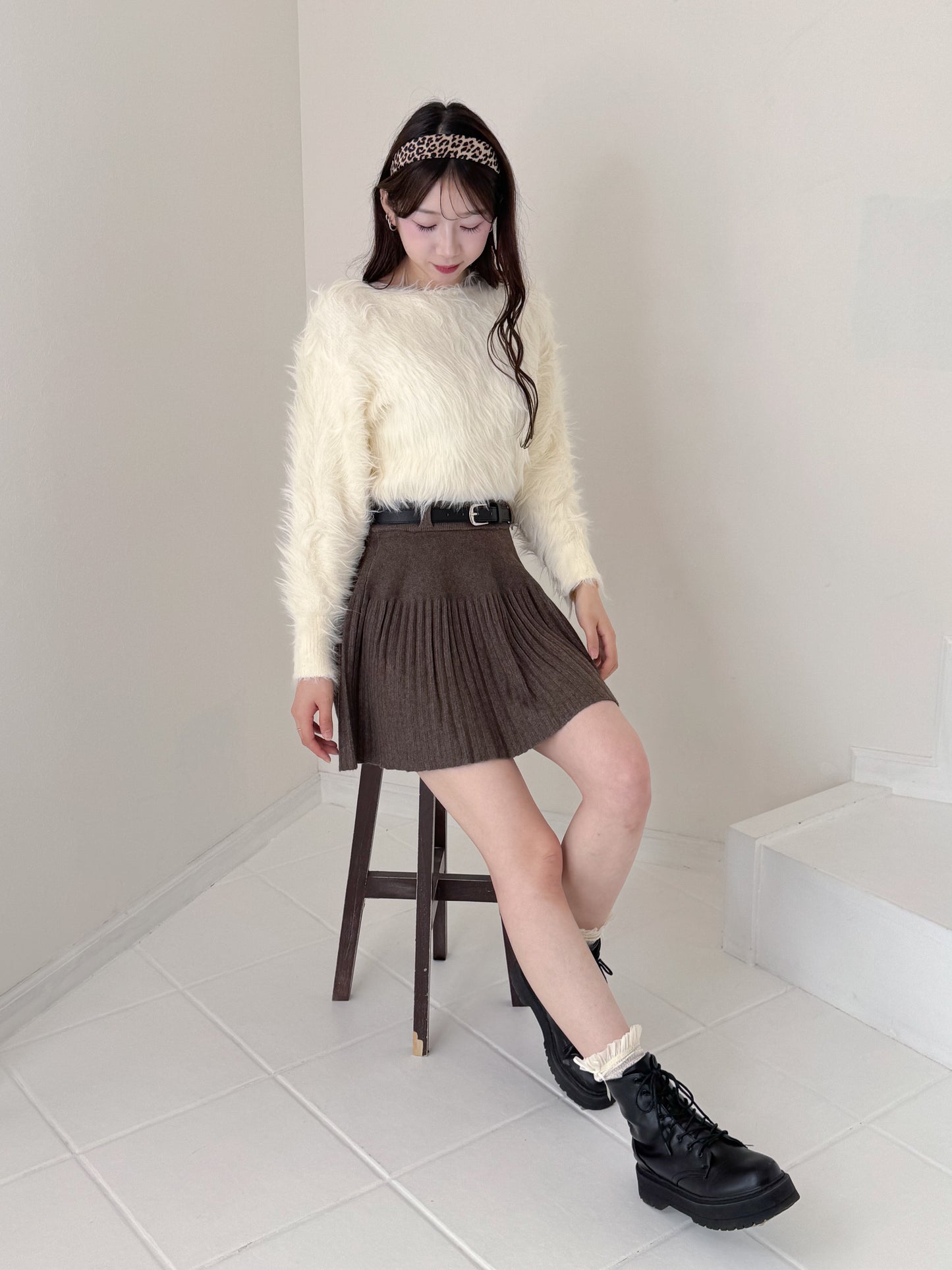 【Official限定価格】ベルト付きニットプリーツスカート