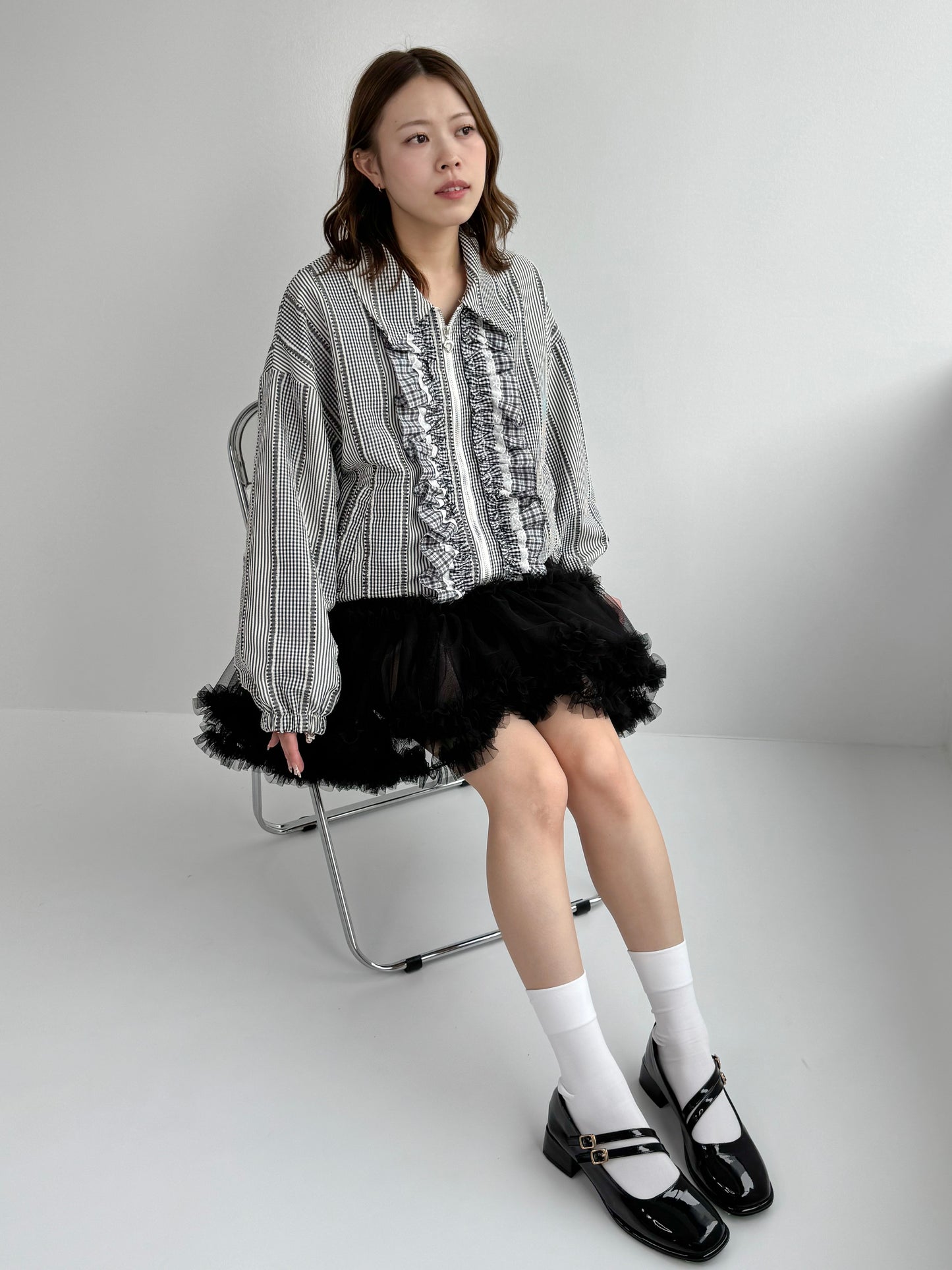 【Official限定価格】ギンガムチェックフリルブルゾン