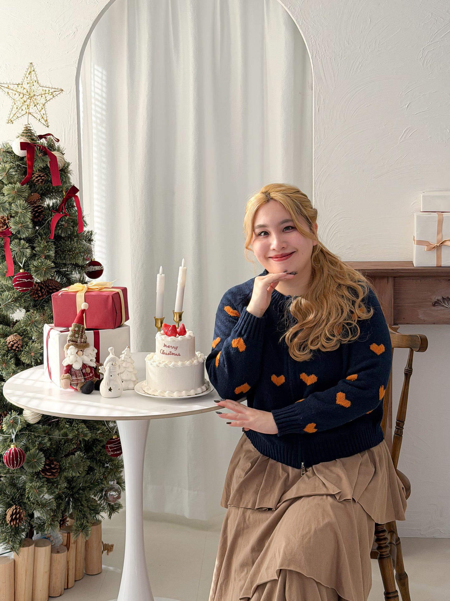 ジップ付きハートニット