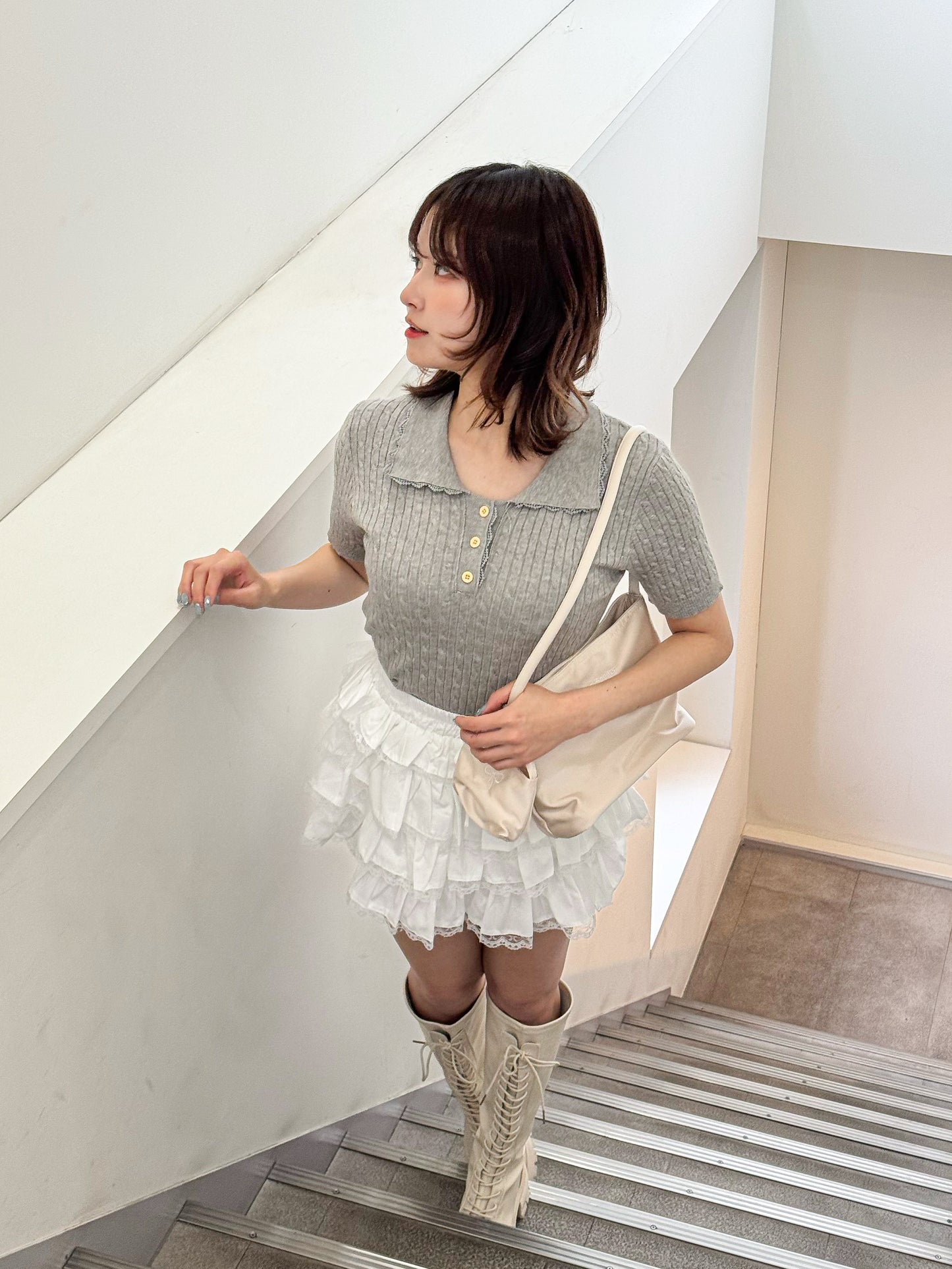 【Official限定価格】フリルリブニットポロ