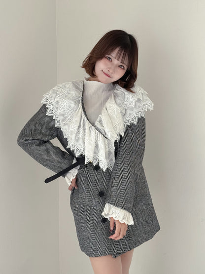 レース襟付きチェックジャケット