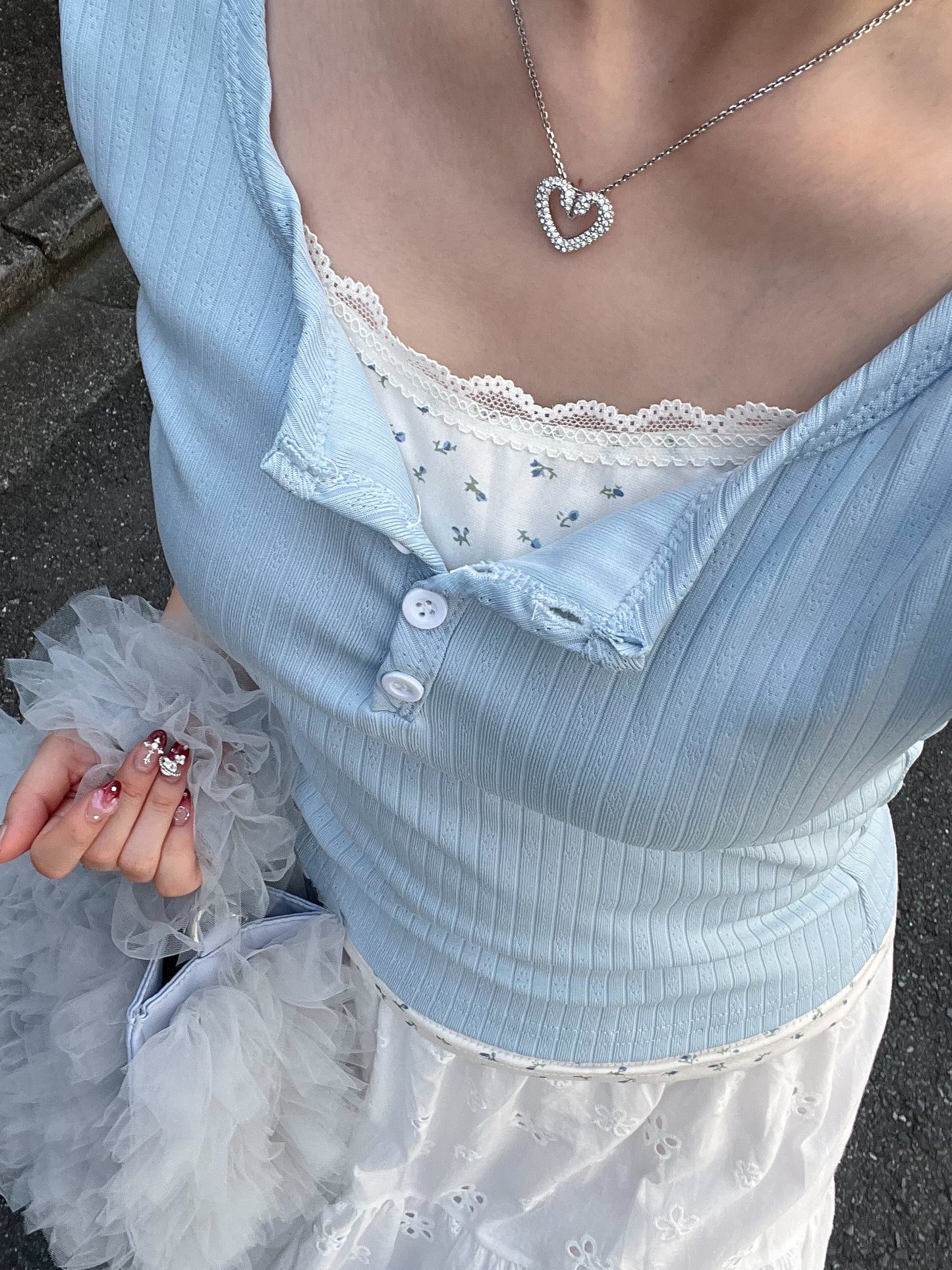 小花柄レイヤーTシャツ
