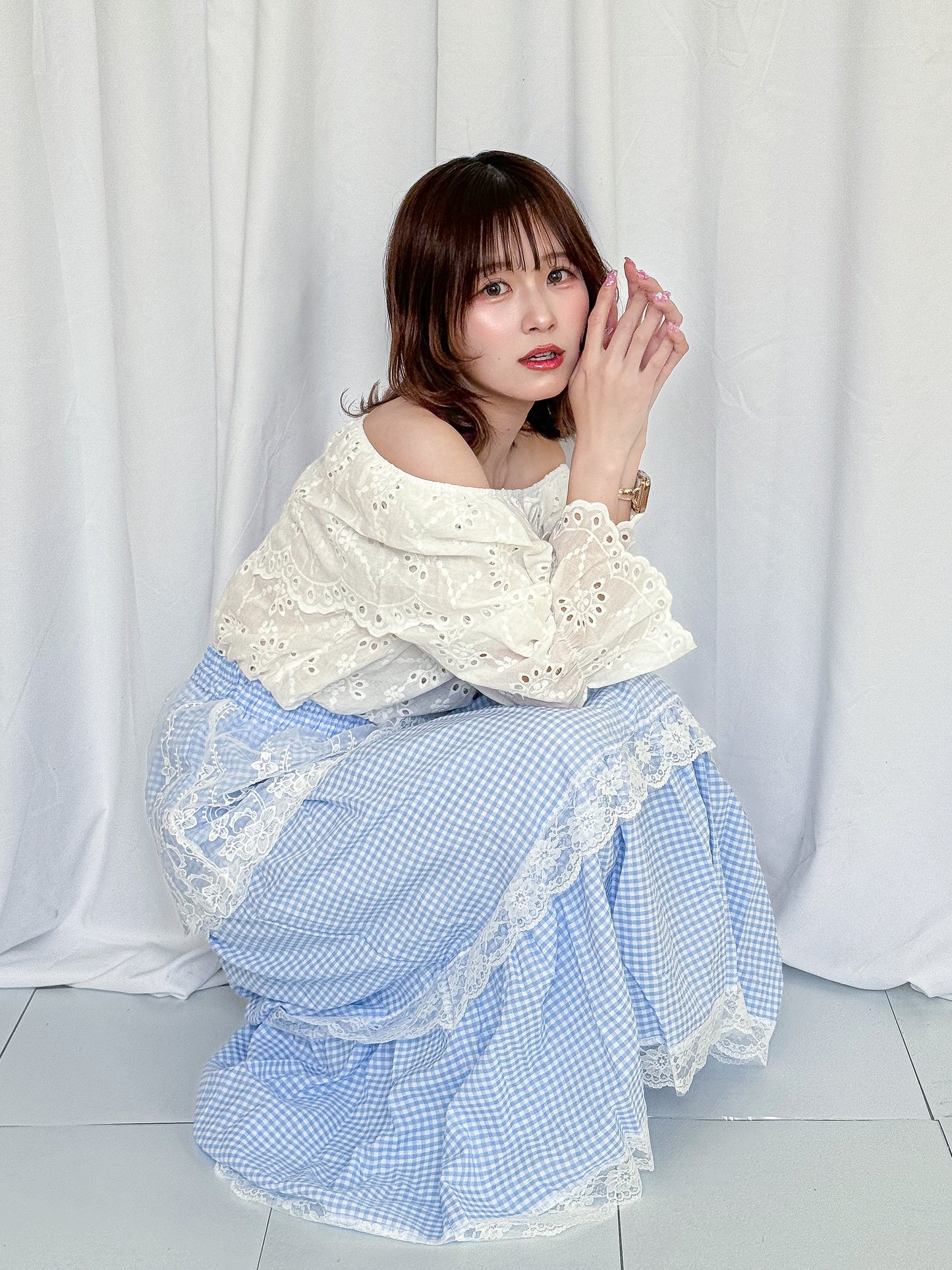 【Official限定】ギンガム×レースティアードスカート