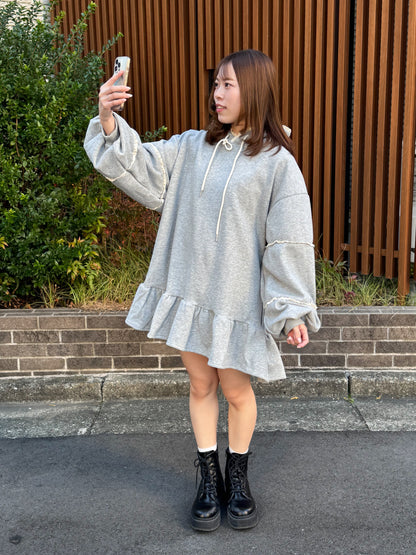【Official限定価格】裏起毛フリルスエットパーカーワンピ