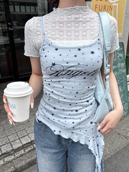 花柄シースルー半袖トップス