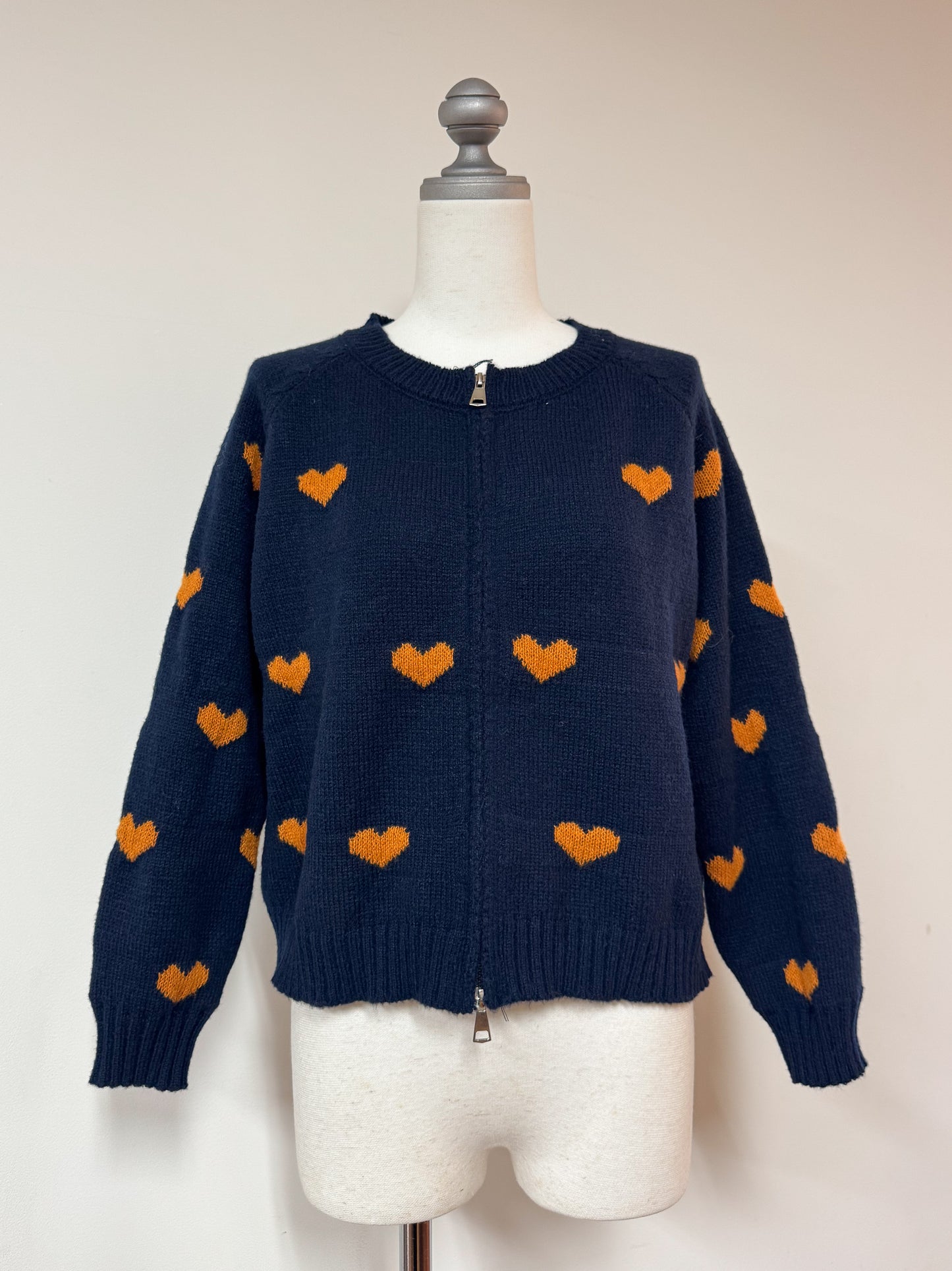 ジップ付きハートニット