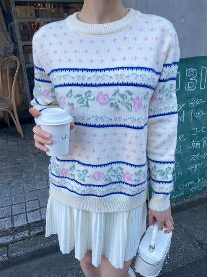 【Official限定価格】ビンテージ風フラワーニット