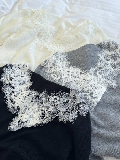 Vネックレースニット