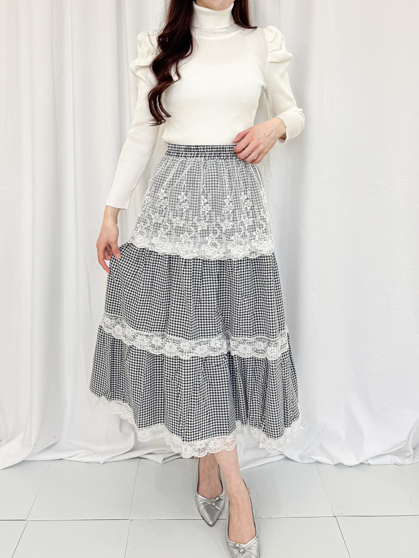 【Official限定】ギンガム×レースティアードスカート