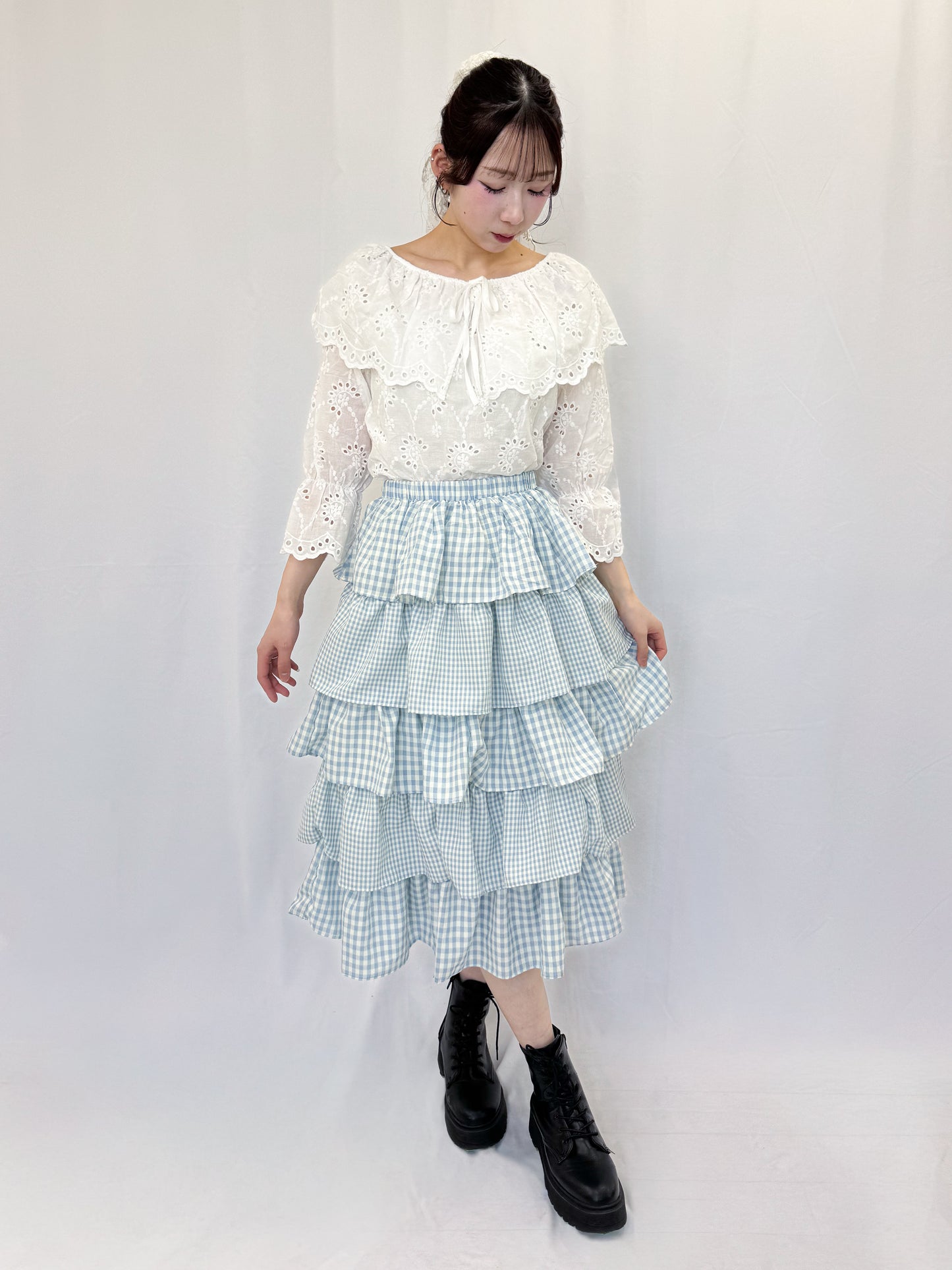 ギンガムチェックティアードスカート