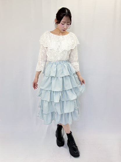 ギンガムチェックティアードスカート