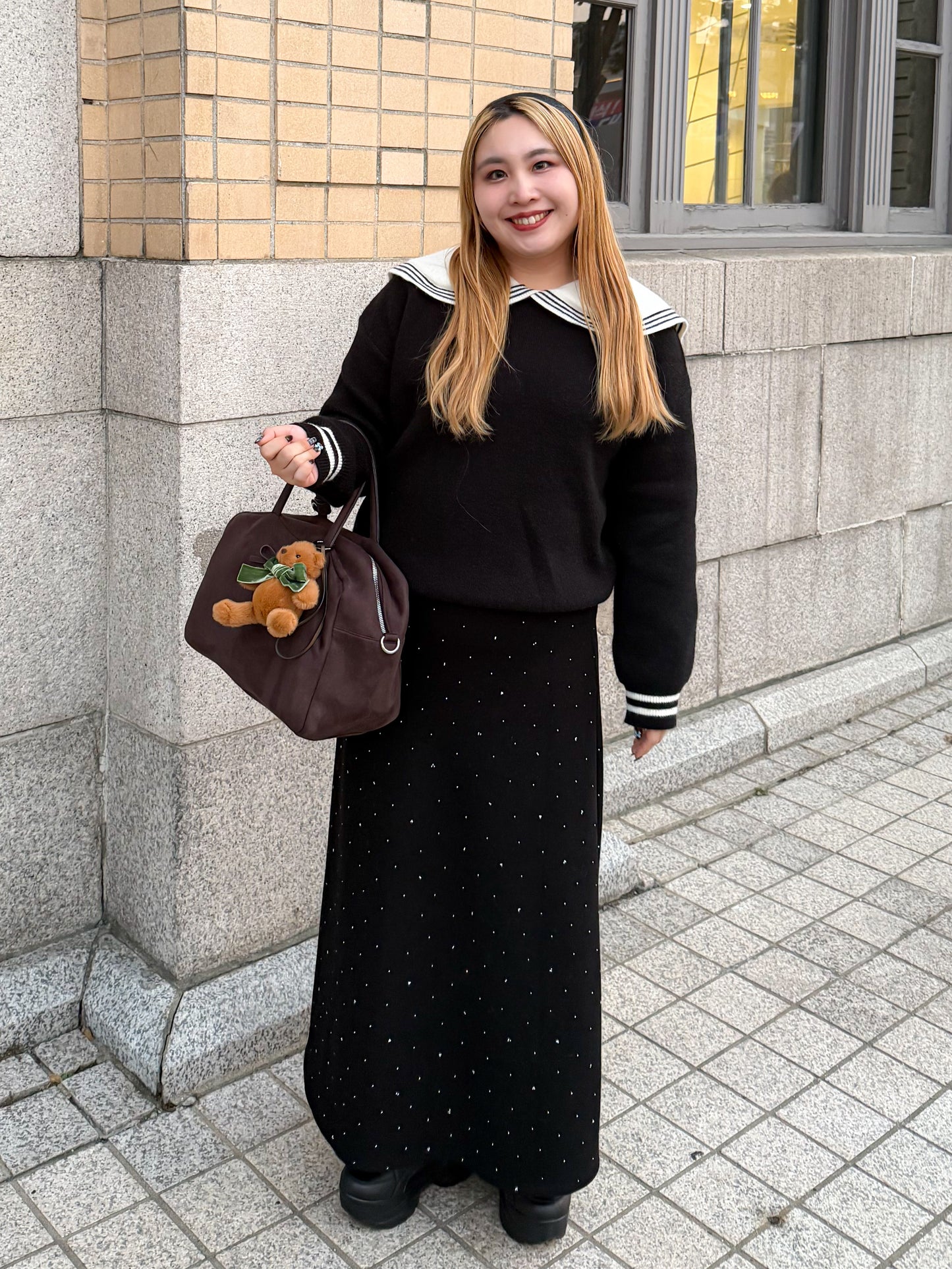 ラインストーンフレアロングスカート