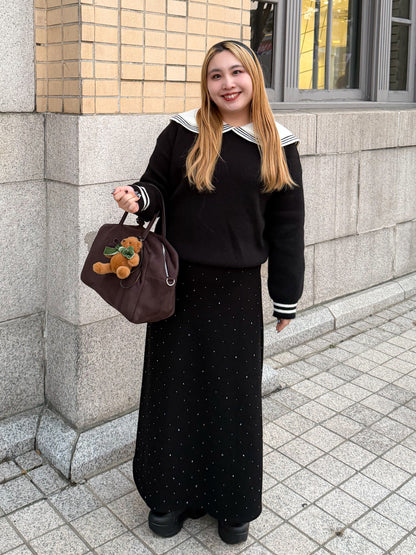 ラインストーンフレアロングスカート