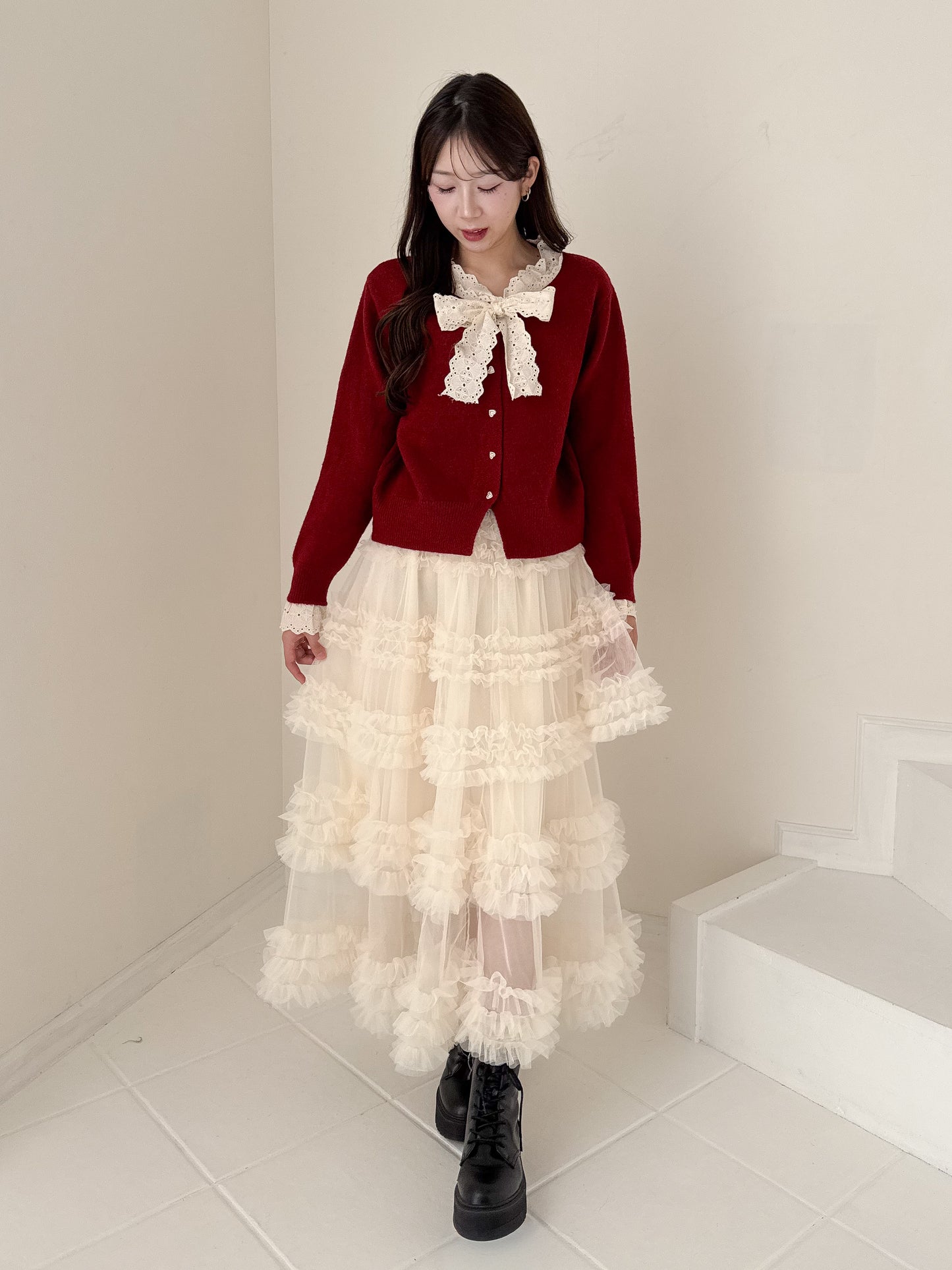 【Official限定価格】ボウタイハートボタンニット