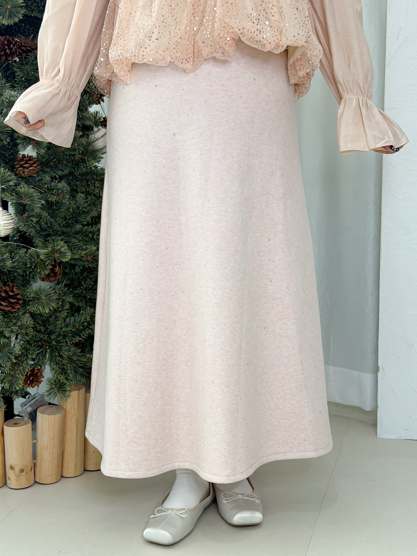 ラインストーンフレアロングスカート