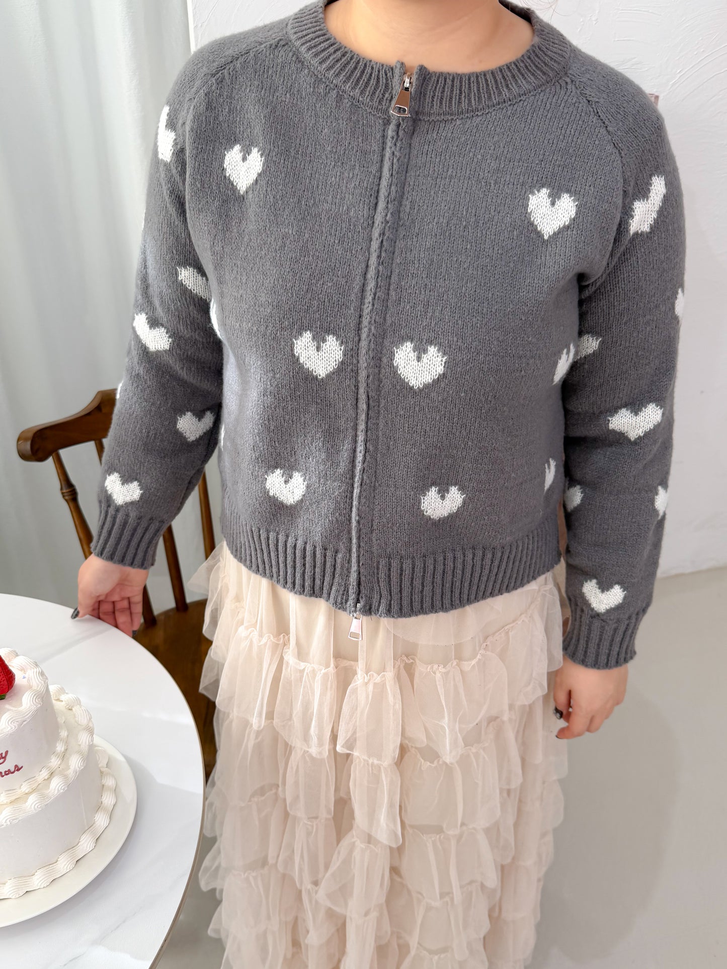 ジップ付きハートニット