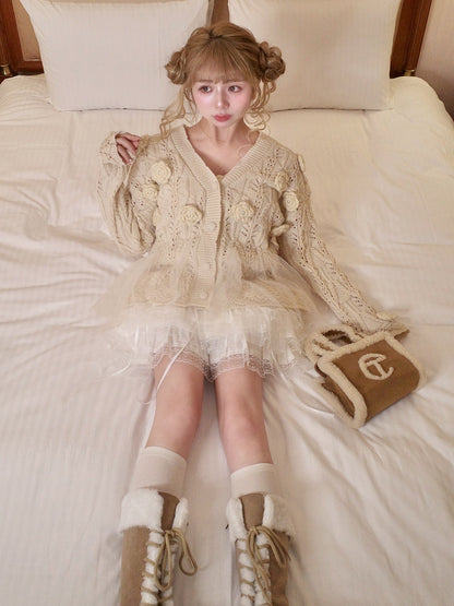 フラワーチュールアンサンブルニットカーディガン