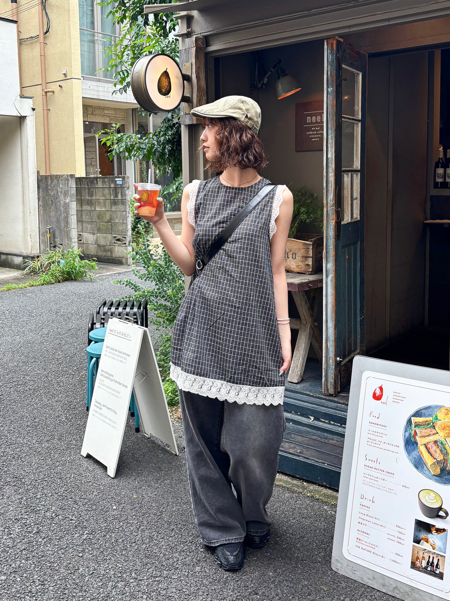 チェックレースワンピース