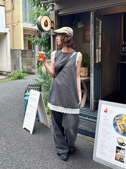 チェックレースワンピース