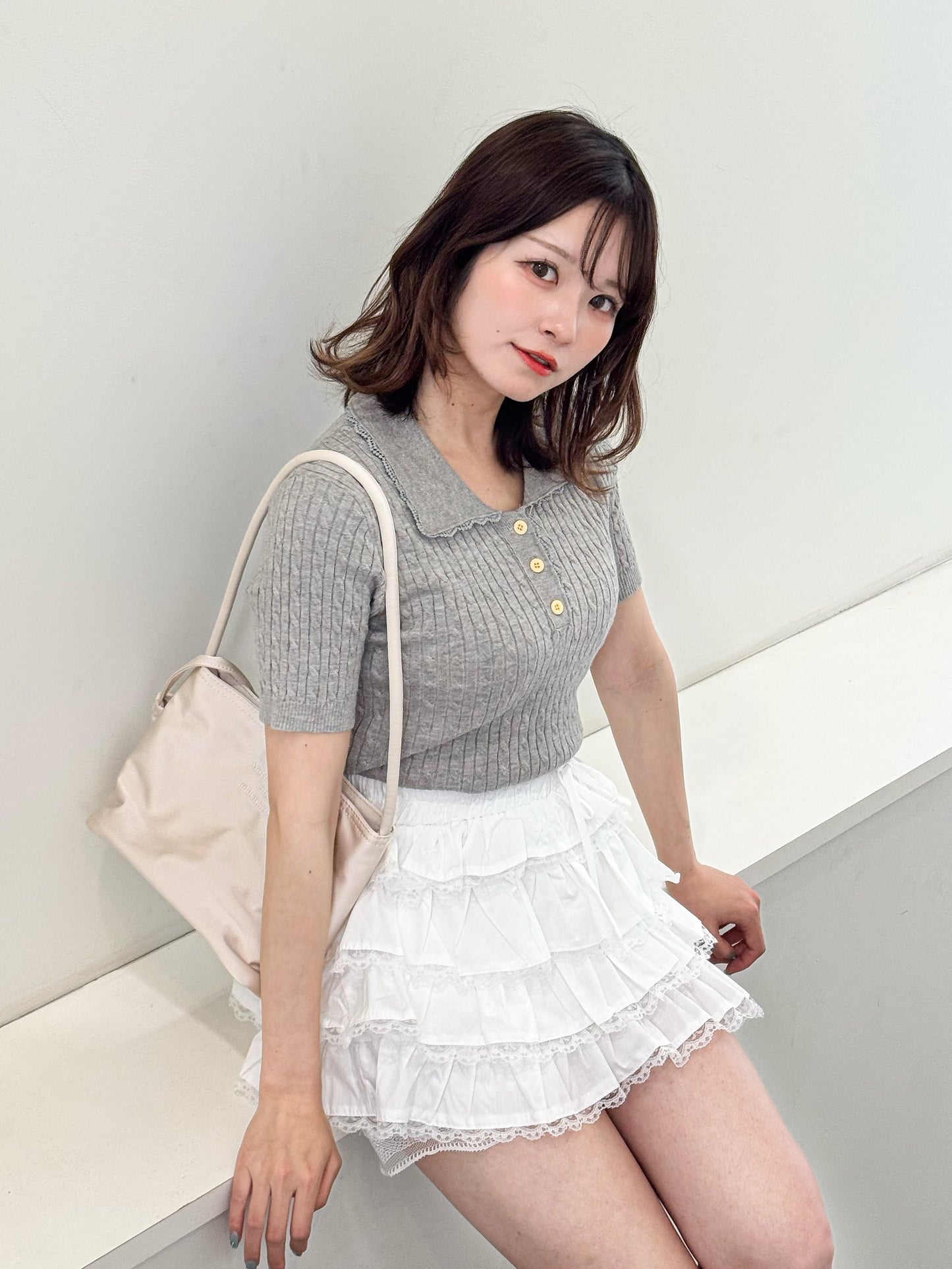 【Official限定価格】フリルリブニットポロ