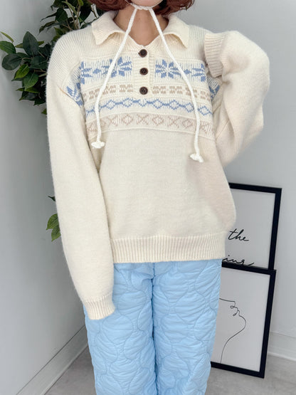 ノルディックオーバーサイズニットポロ