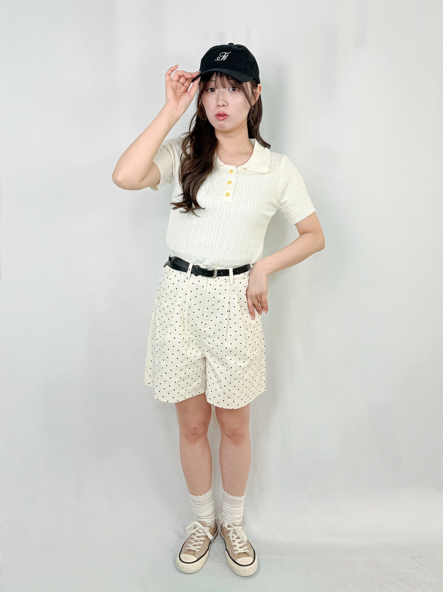 【Official限定価格】ベルト付きドットデニムハーフパンツ