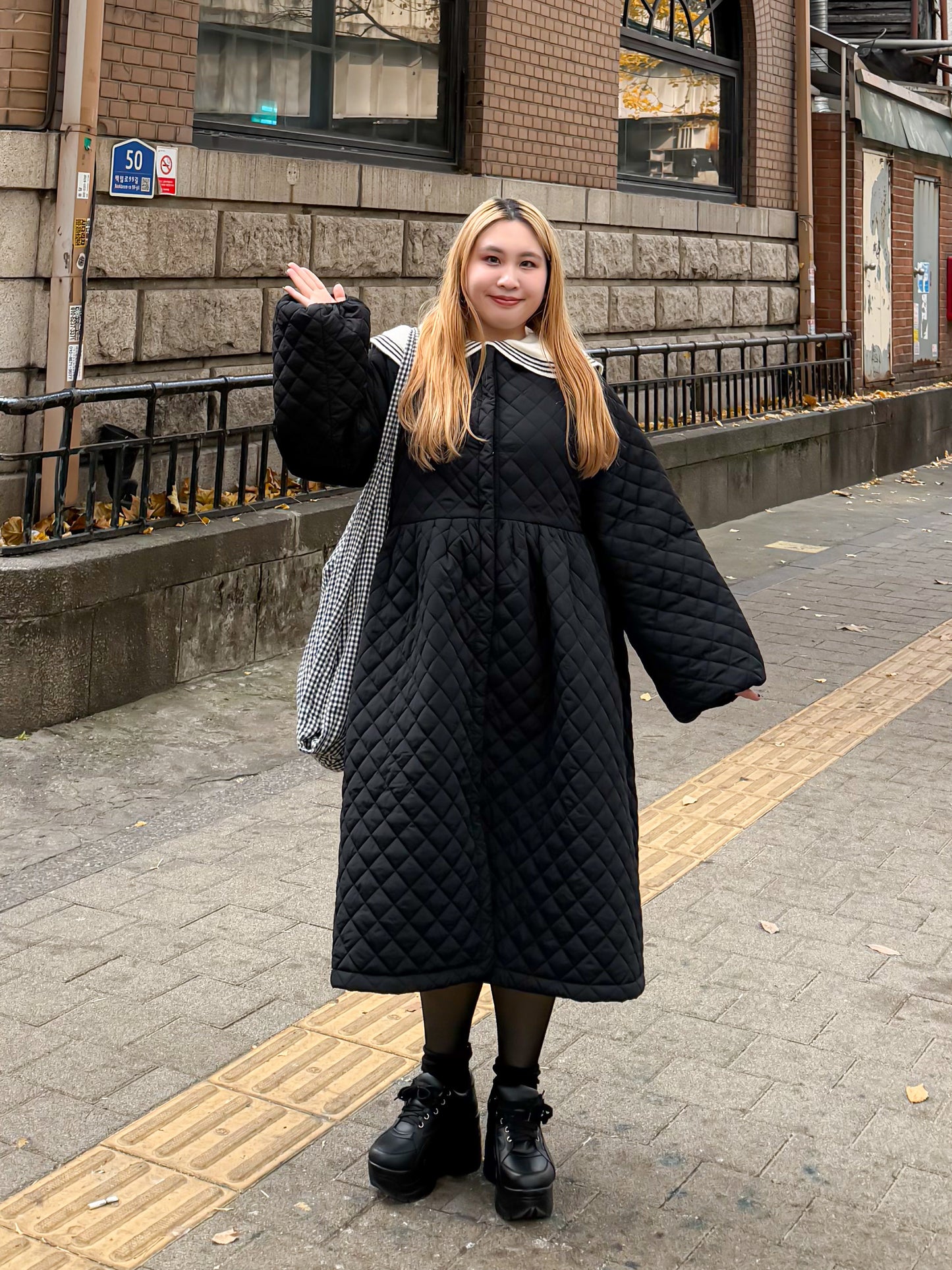 キルティングロングコート