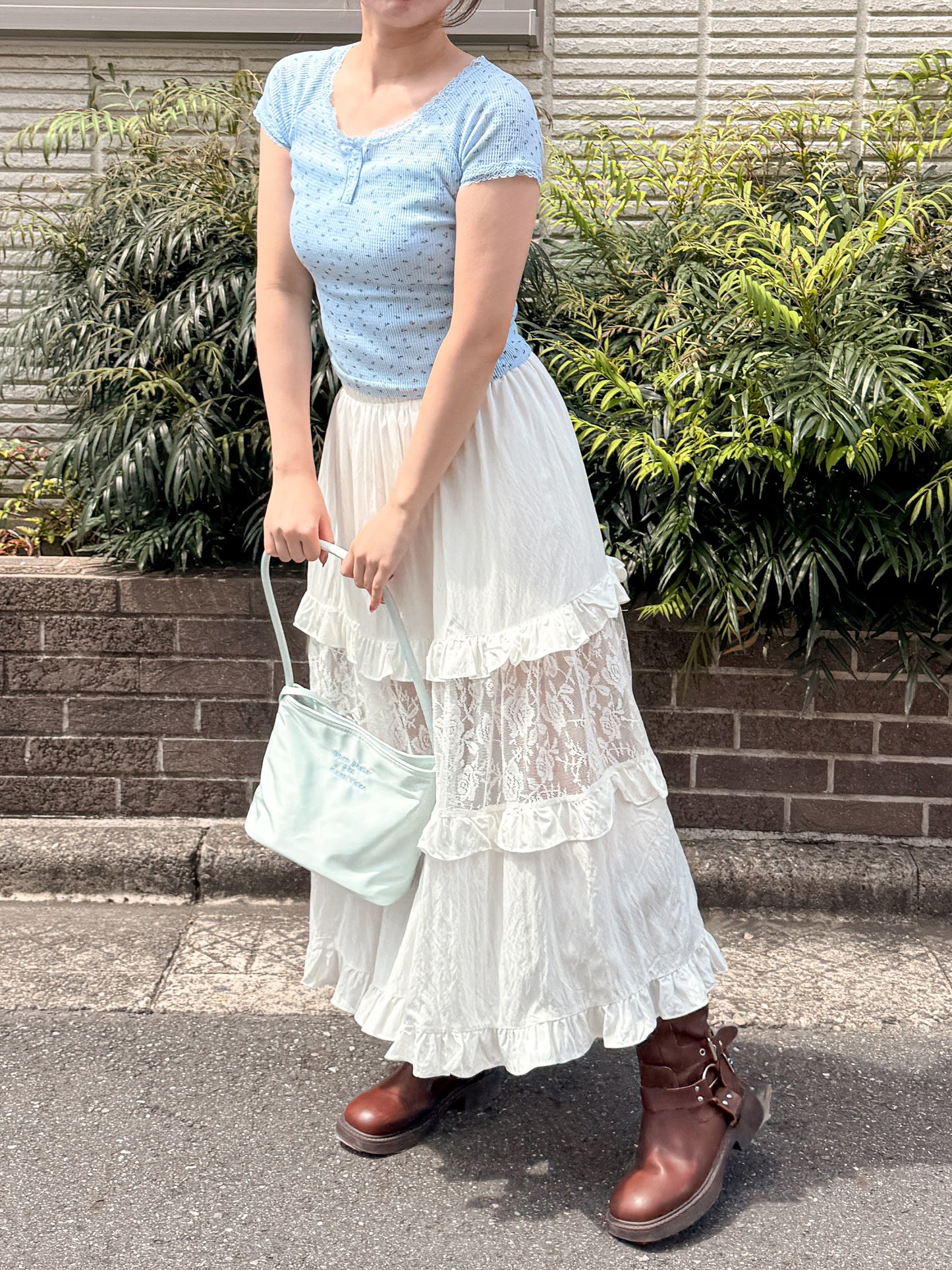 小花柄サーマルヘンリーネックT