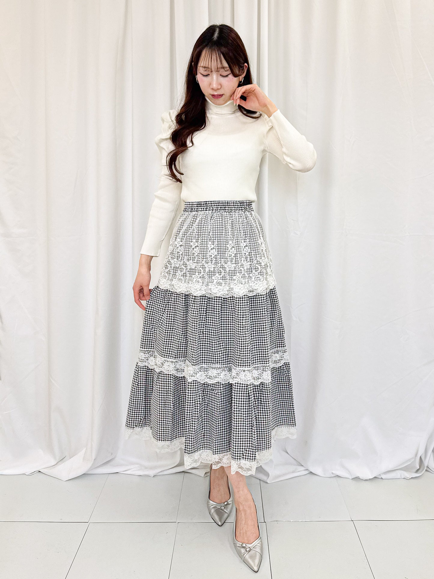 【Official限定】ギンガム×レースティアードスカート