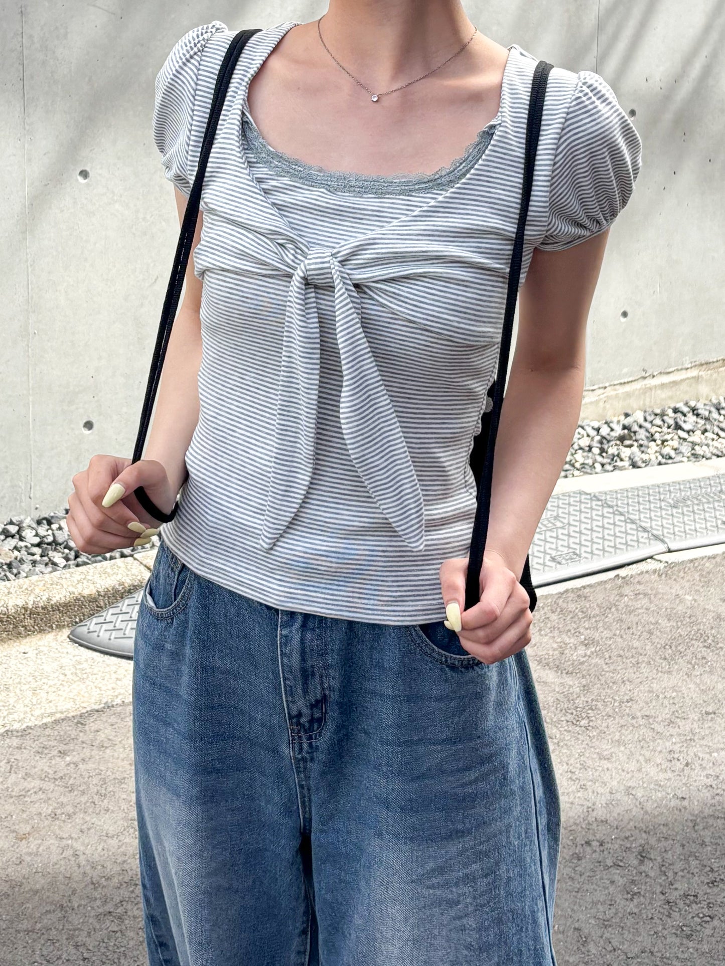 リボンボーダーTシャツ