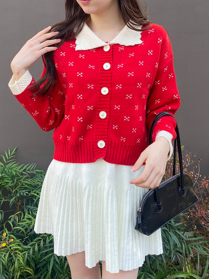 ミニハート柄襟付きニット