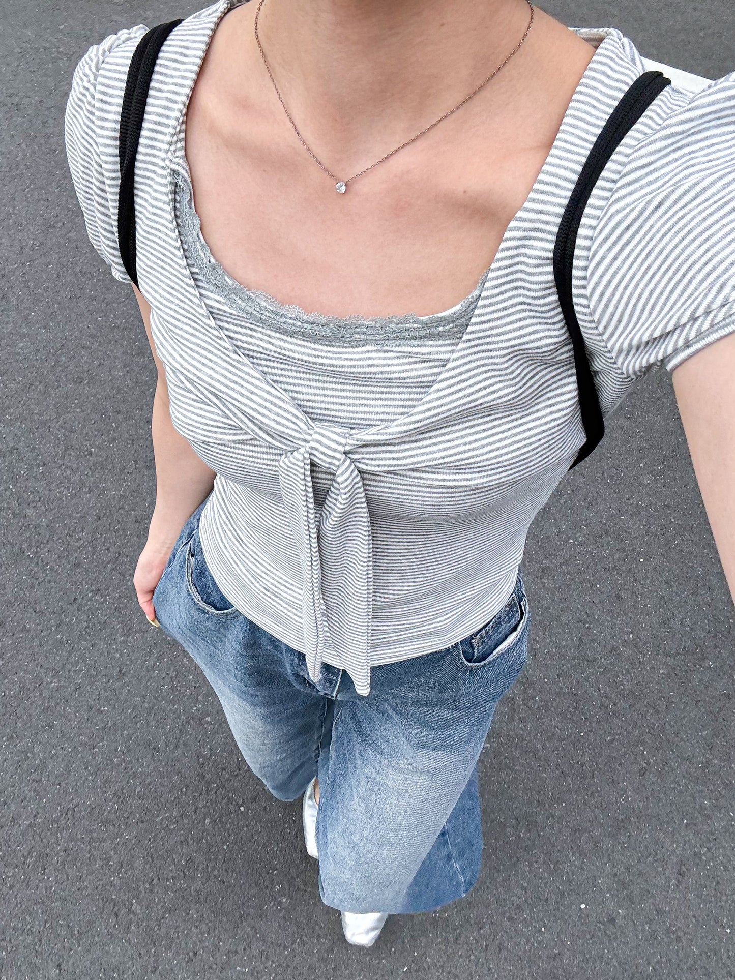 リボンボーダーTシャツ