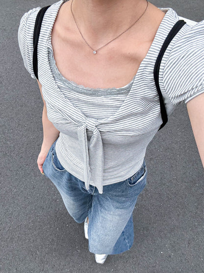 リボンボーダーTシャツ