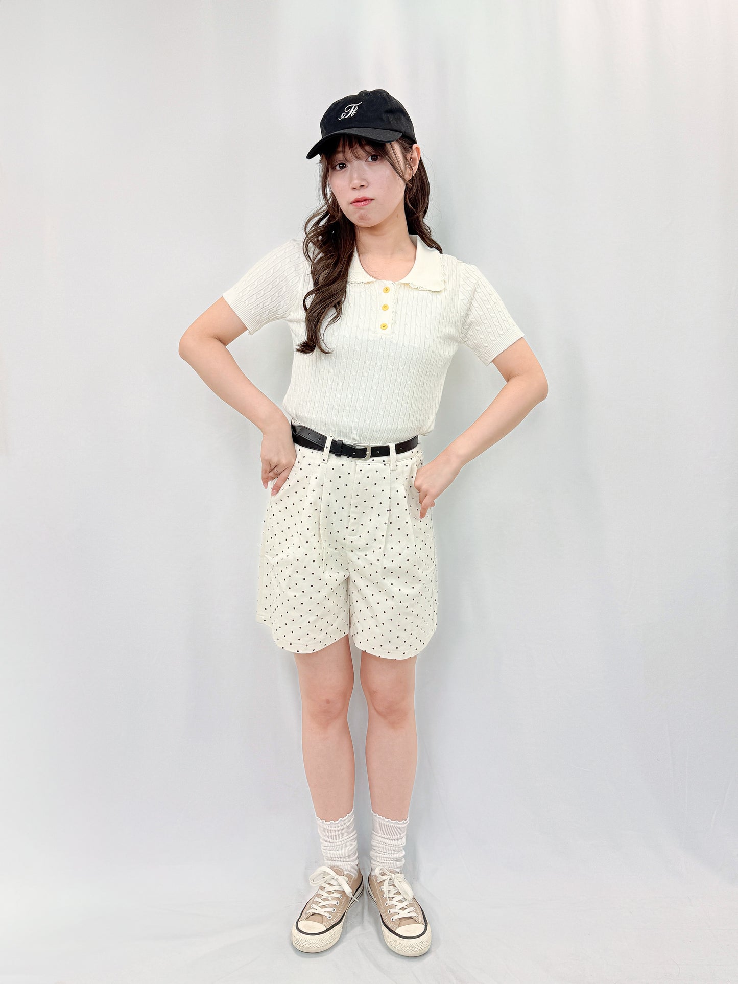 【Official限定価格】ベルト付きドットデニムハーフパンツ