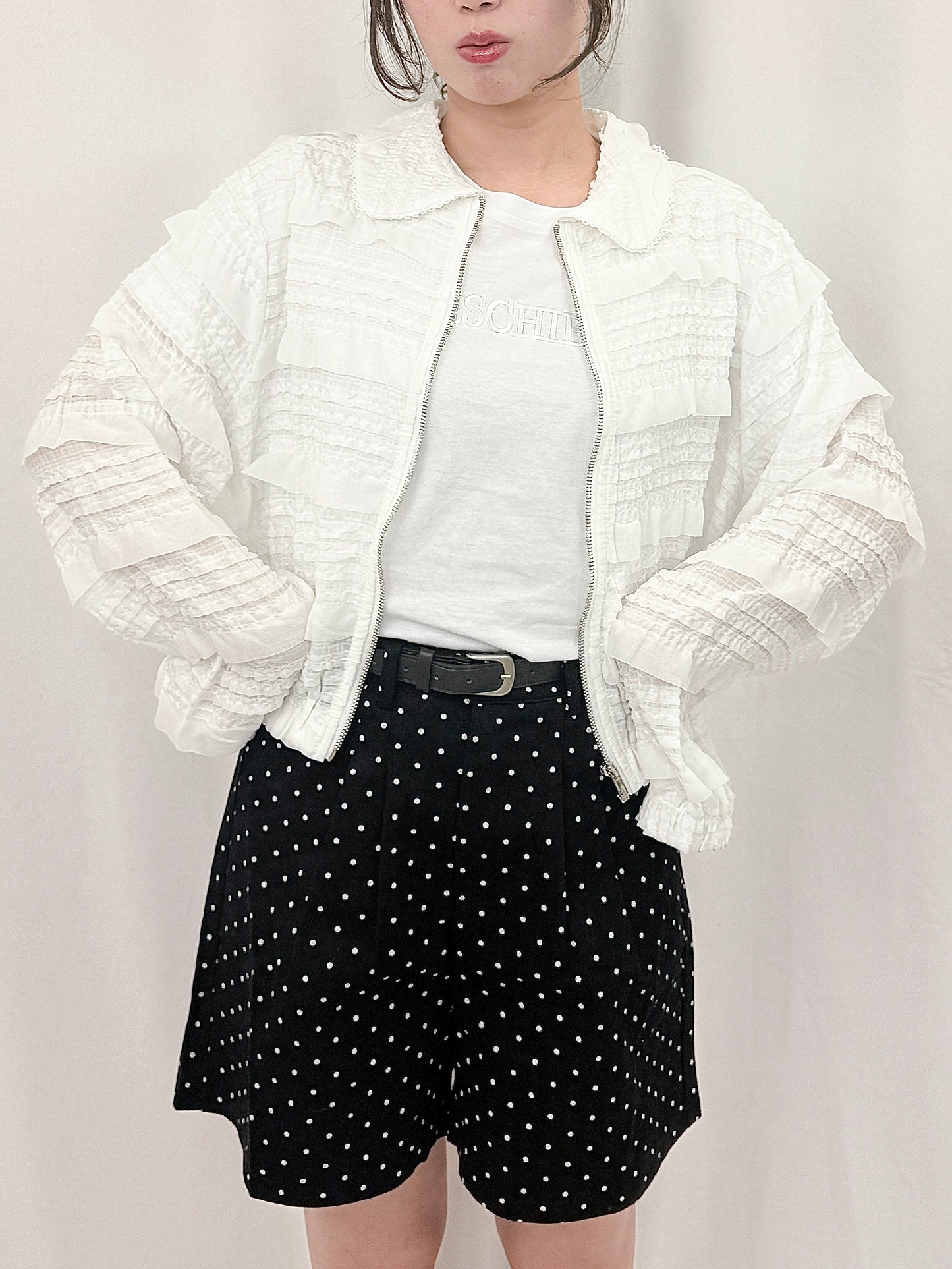 【Official限定価格】ベルト付きドットデニムハーフパンツ